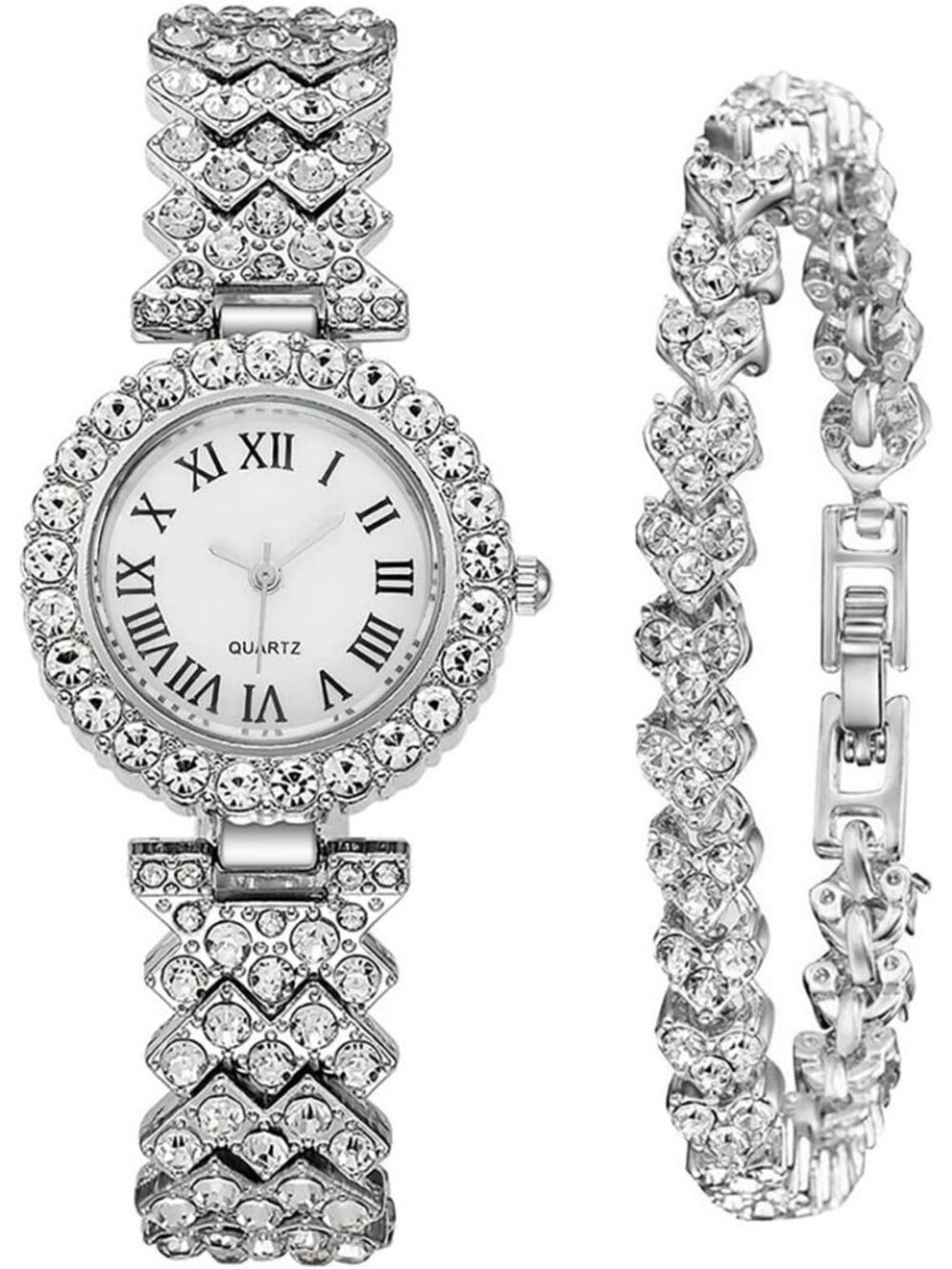 Women's Silver Luxury Fashion Ladies Bangle Bracelet Set Dress Elegant Watches